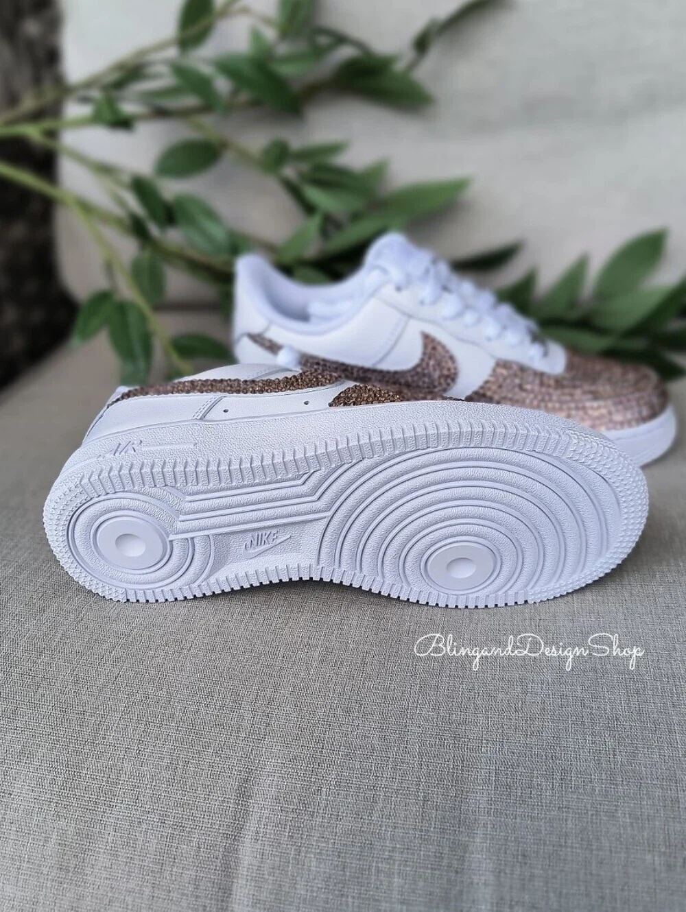 Swarovski Nike Air Force 1 07 with Pink Crystals Women's Shoes Customized White